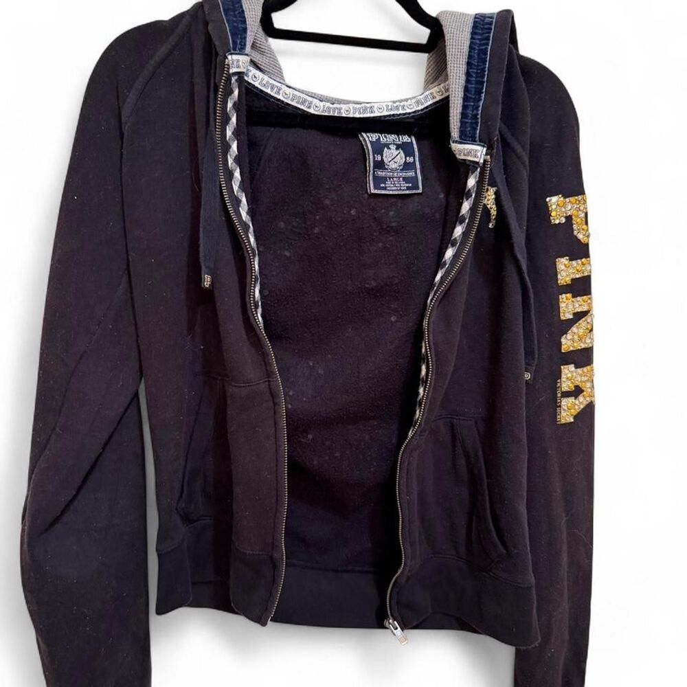 Victoria's Secret PINK Women's Rare Unique Black & Gold Y2k Vintage 2000s Hoodie